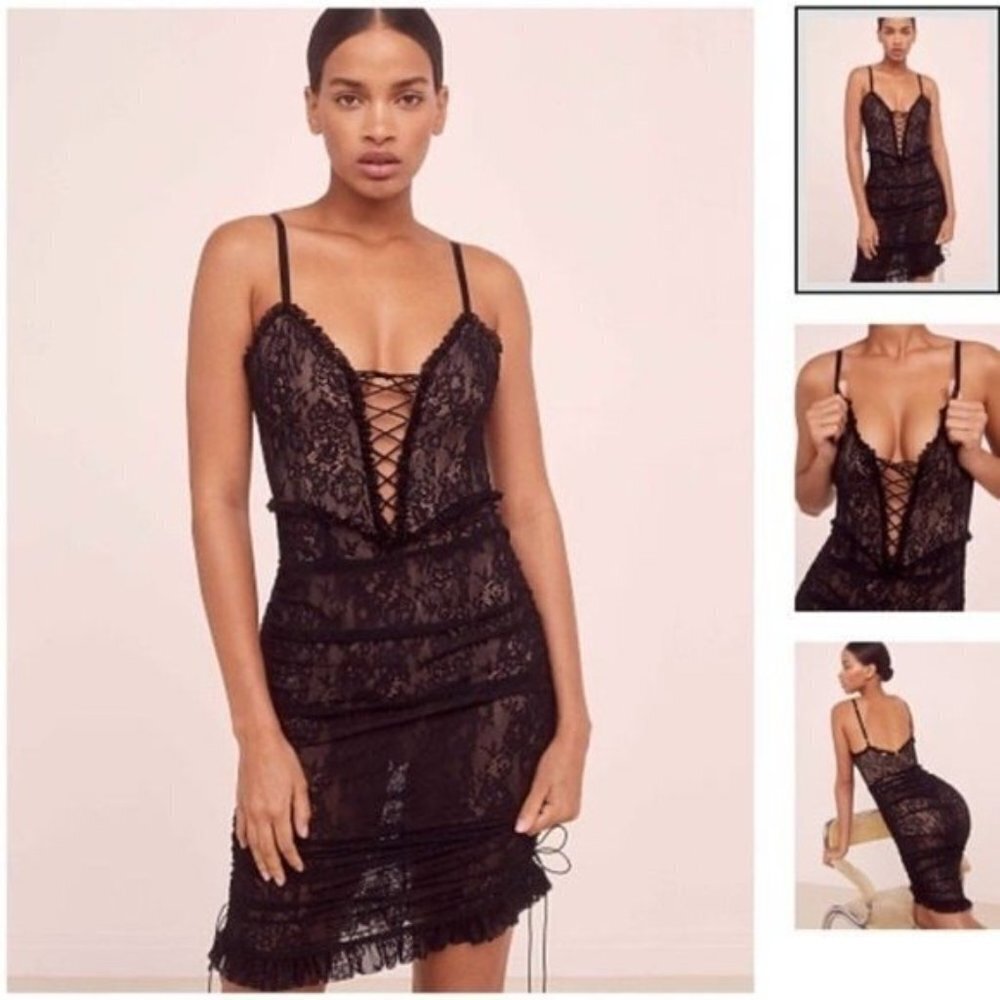 For love and Lemons Black Dress XS Gracie High Low Slip XXS sleeveless